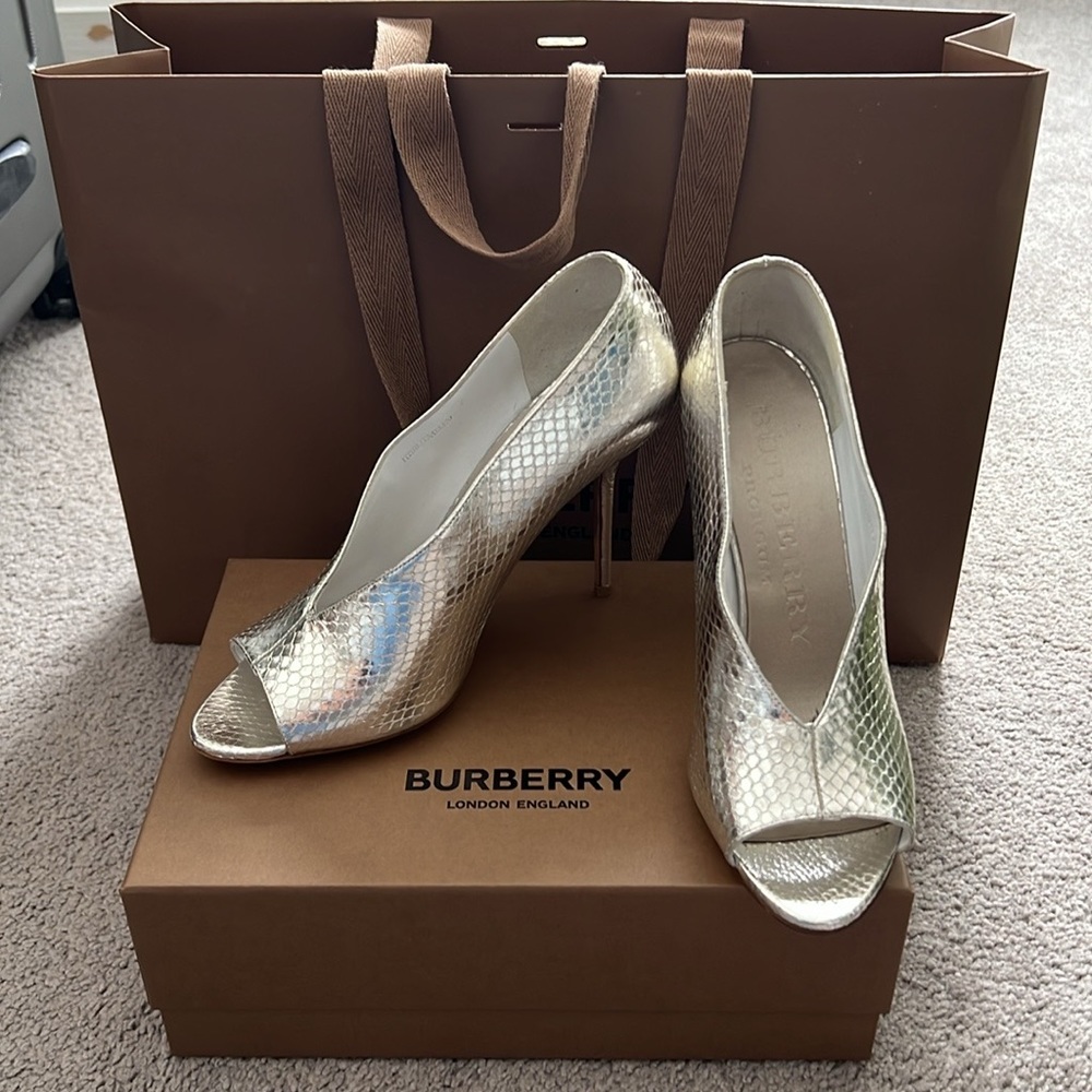 Brand New Burberry Sliver Peep Toe Booties
